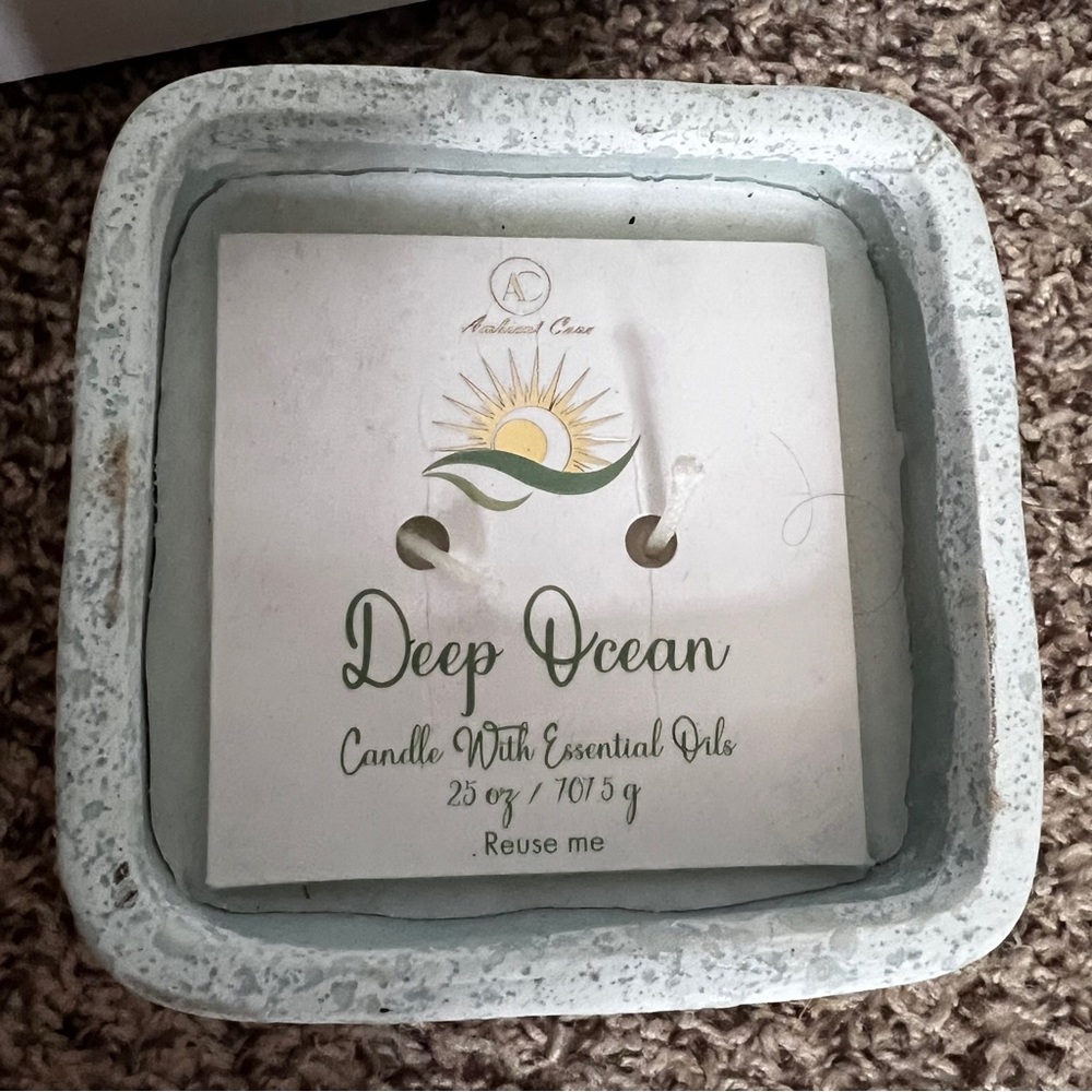Deep Ocean Scented Candle with Essential Oils 25 oz in Textured Holder